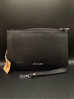 Black Vegan Leather Wristlet Clutch